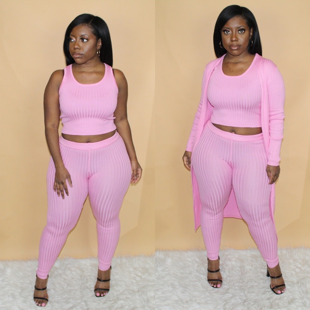 Pink Three Piece Cardigan Set